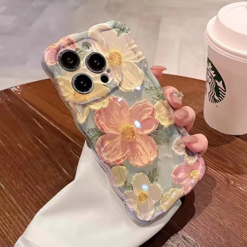 Luxury Pink Flowers Phone Case For iPhone, Camera Lens Protection, Shockproof Bumper Resistant, Soft Cover