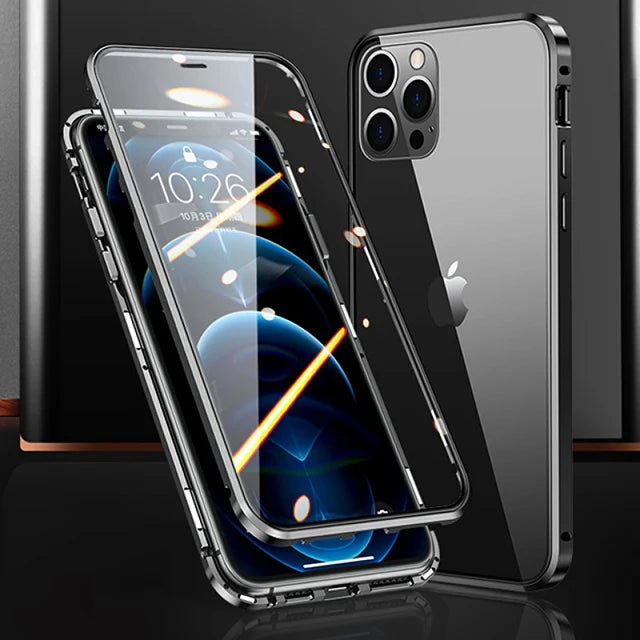 High Quality iPhone Case, 360°Full Metal Protection, Magnetic Phone Case For iPhone, Double-Sided Glass Cover