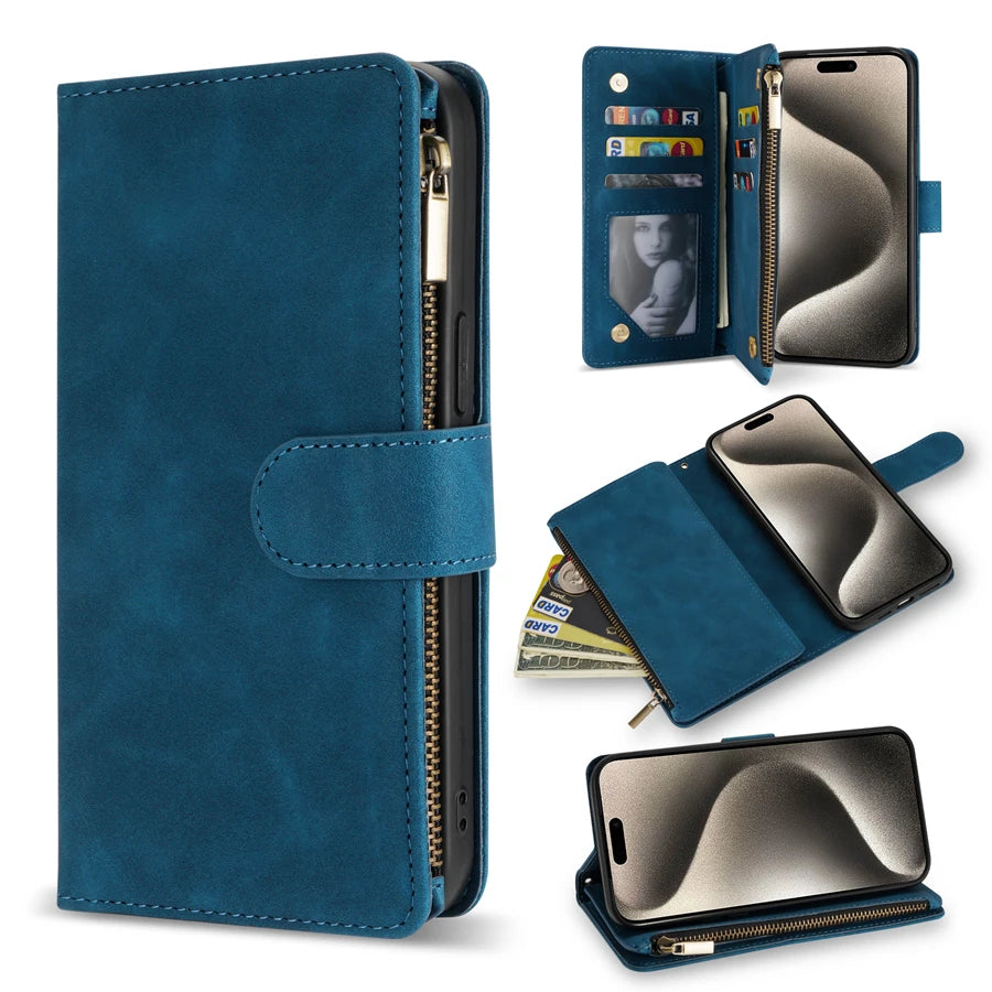 Premium Leather Case for iPhone, Wallet Multi-card Stand, Magnetic Flip Leather Case, 360 Protection