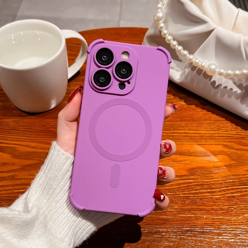 Luxury iPhone Case with Magsafe and Wireless Charging, Soft Camera Lens Protection, Shockproof and Anti-fingerprint Cover