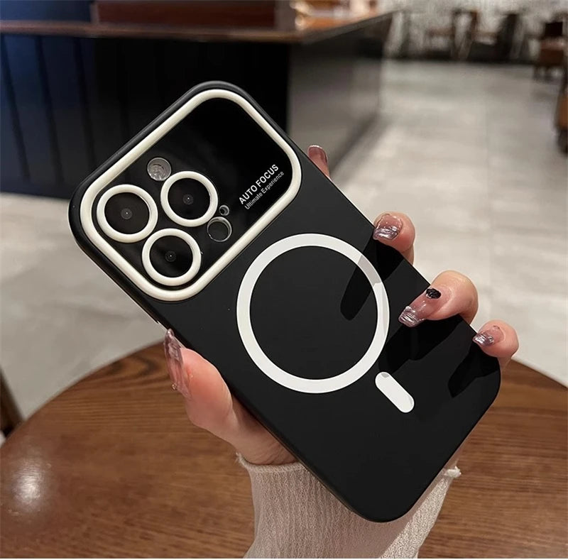 Luxury Silicone Case for iPhone, With Camera Lens Cover, Magsafe and Magnetic Charging