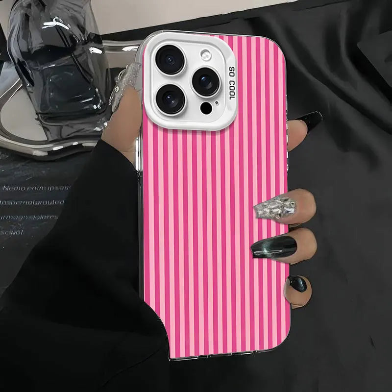 Premium Pink Stripes Phone Case For iPhone, Matte Design, Shockproof Back Cover