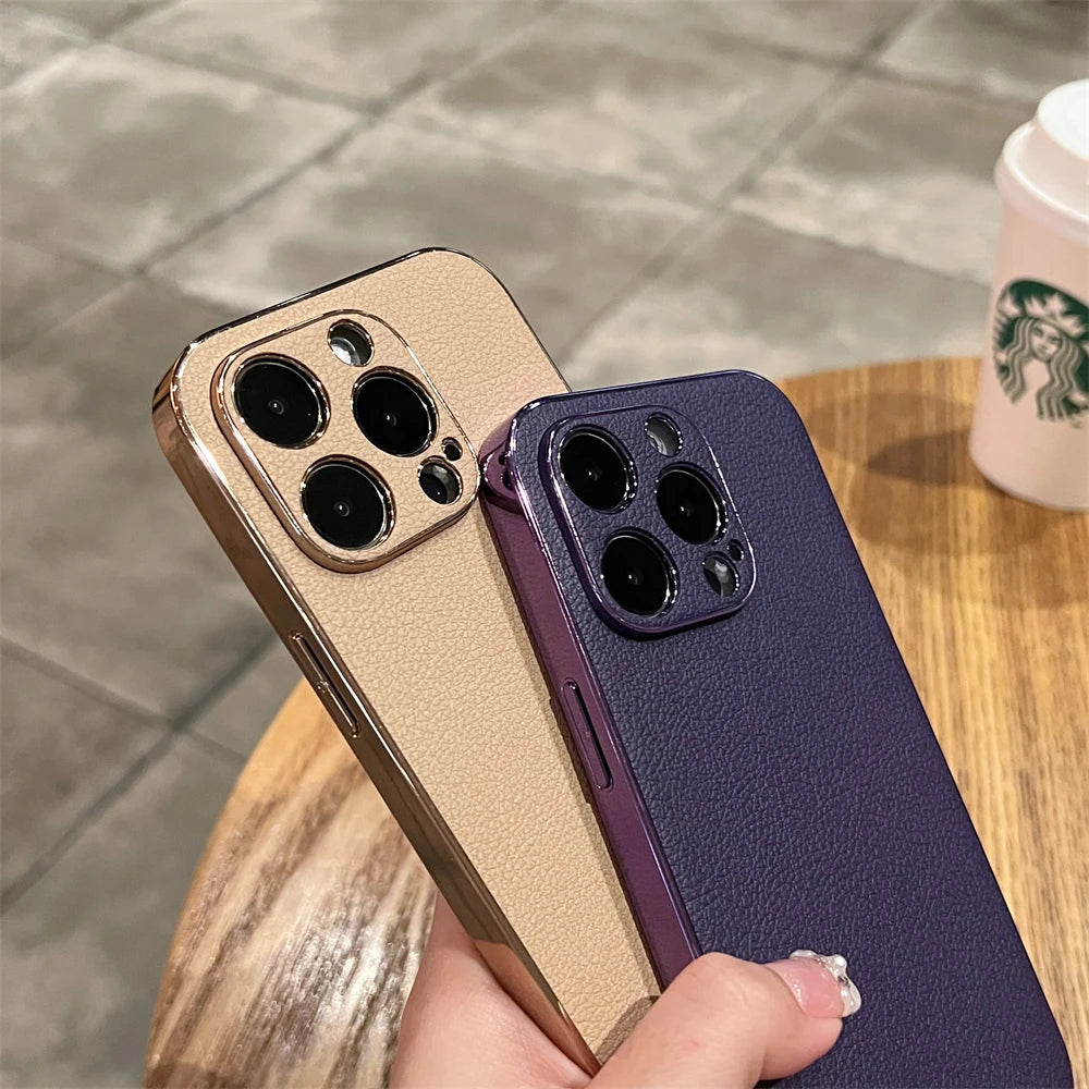 Luxury Lambskin Leather iPhone Case, Premium Shockproof and Camera Protection