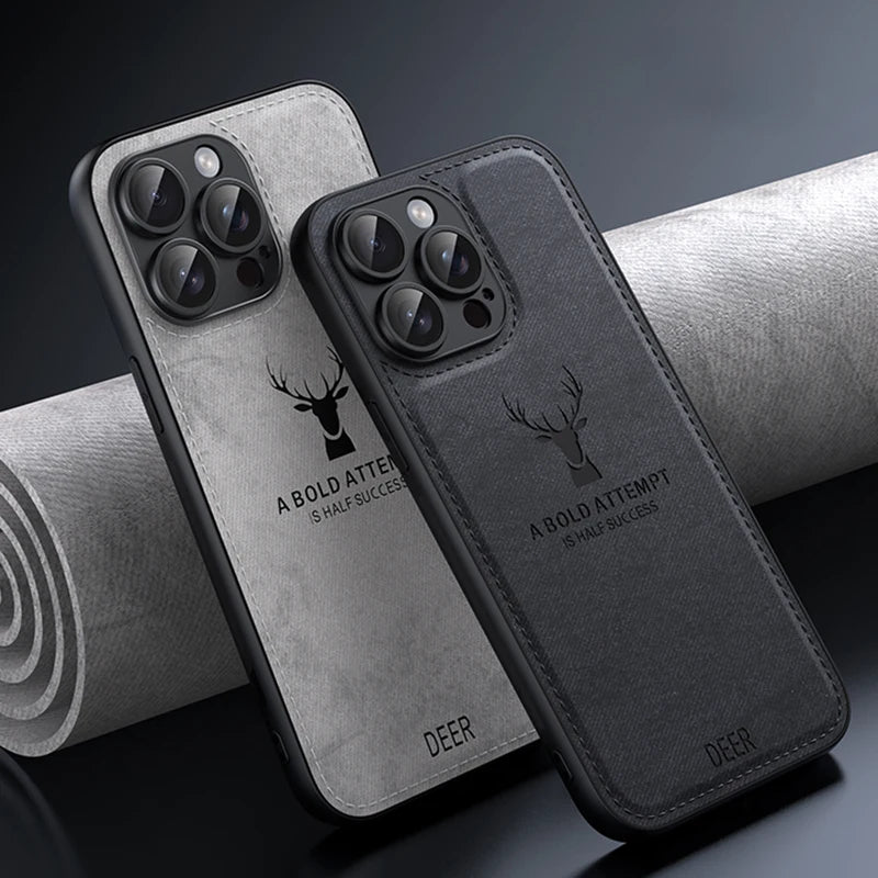 Luxury Deer Leather Deer Case for iPhone, Shockproof Protection Cover, Camera Lens Protection