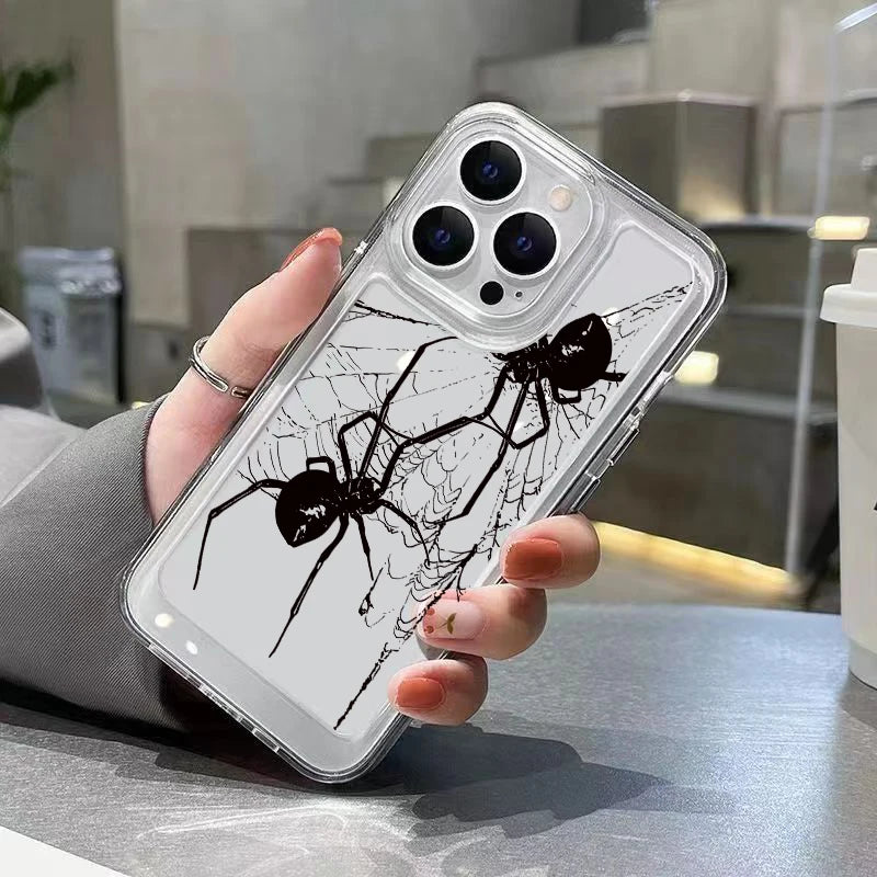 High Quality Silicone Phone Case, Clear Spider Pattern Design, Camera Lens Protection Phone Case, Shock-proof Resistant