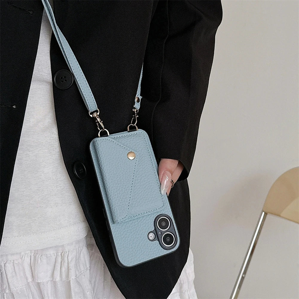 High Quality Crossbody Leather Phone Case For iPhone with Wallet Card Holder Cover, All Around Protection Case.