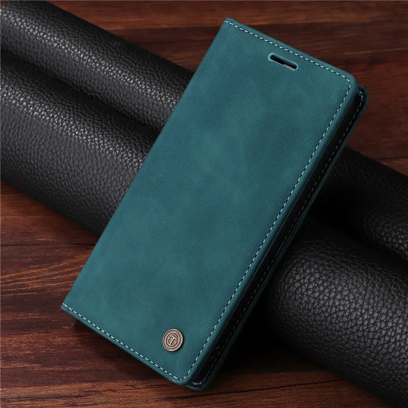 Premium Leather iPhone Case, Magnetic Leather, All Around Protection Phone Case with Card Stand, Shock-proof Resistant