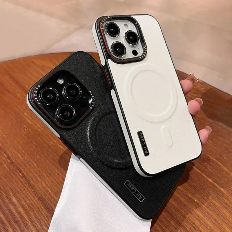 Luxury Matte Leather, Magnetic and Wireless Charging for MagSafe, Shockproof Bumper Cover