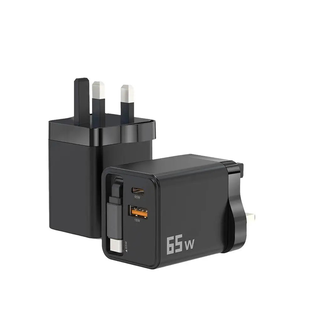 Premium Phone Charger Adapter, Retractable Cable, Fast Charging for iPhone, 65W Power