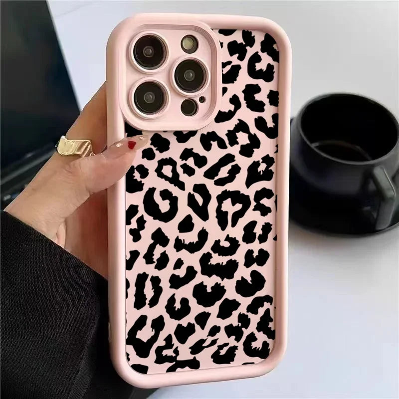 Black Leopard Print Silicone Case For iPhone