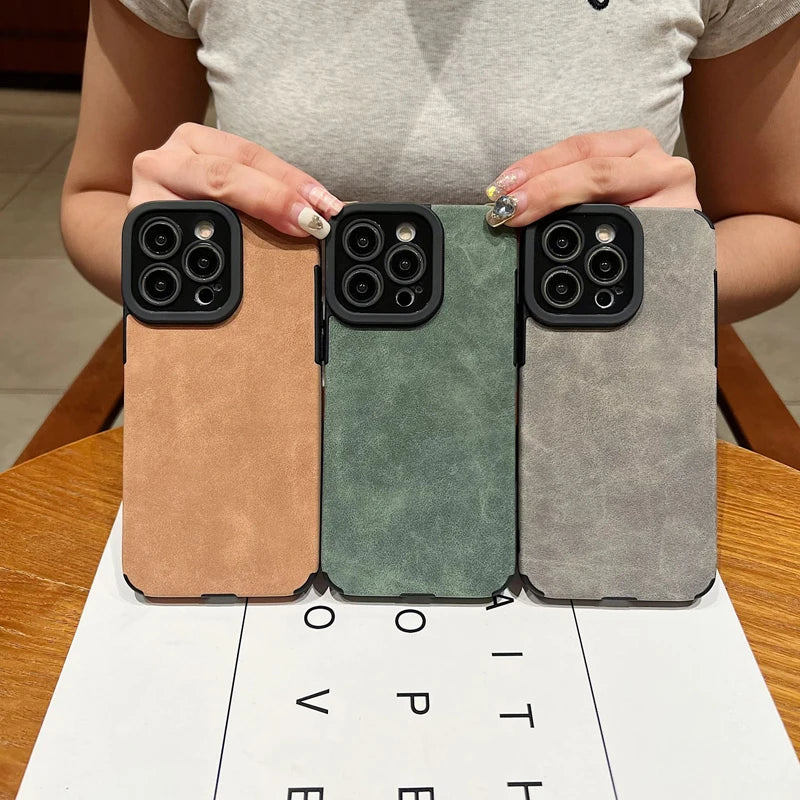 High Quality Silicone Leather Phone Case For iPhone 15 16 12 11 14, Camera Lens Protection Bumper Full Cover