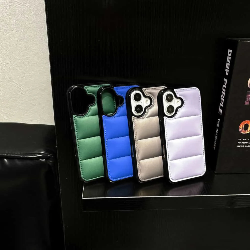 High Quality Puffer Phone Case for iPhone, Solid Color, Shockproof Protection, Soft Cover