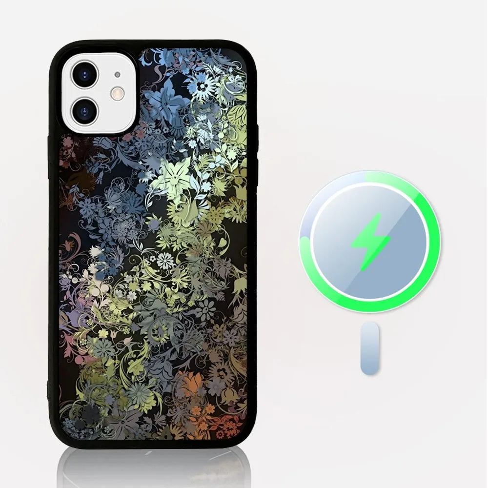 Unique Flower Design Phone Case for iPhone, Mag Safe Magnetic Wireless Charge Case For iPhone
