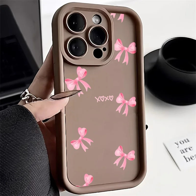 High Quality Silicone Case, Pink Bow Phone Case For iPhone, All Around Protection and Camera Lens Protection Phone Case