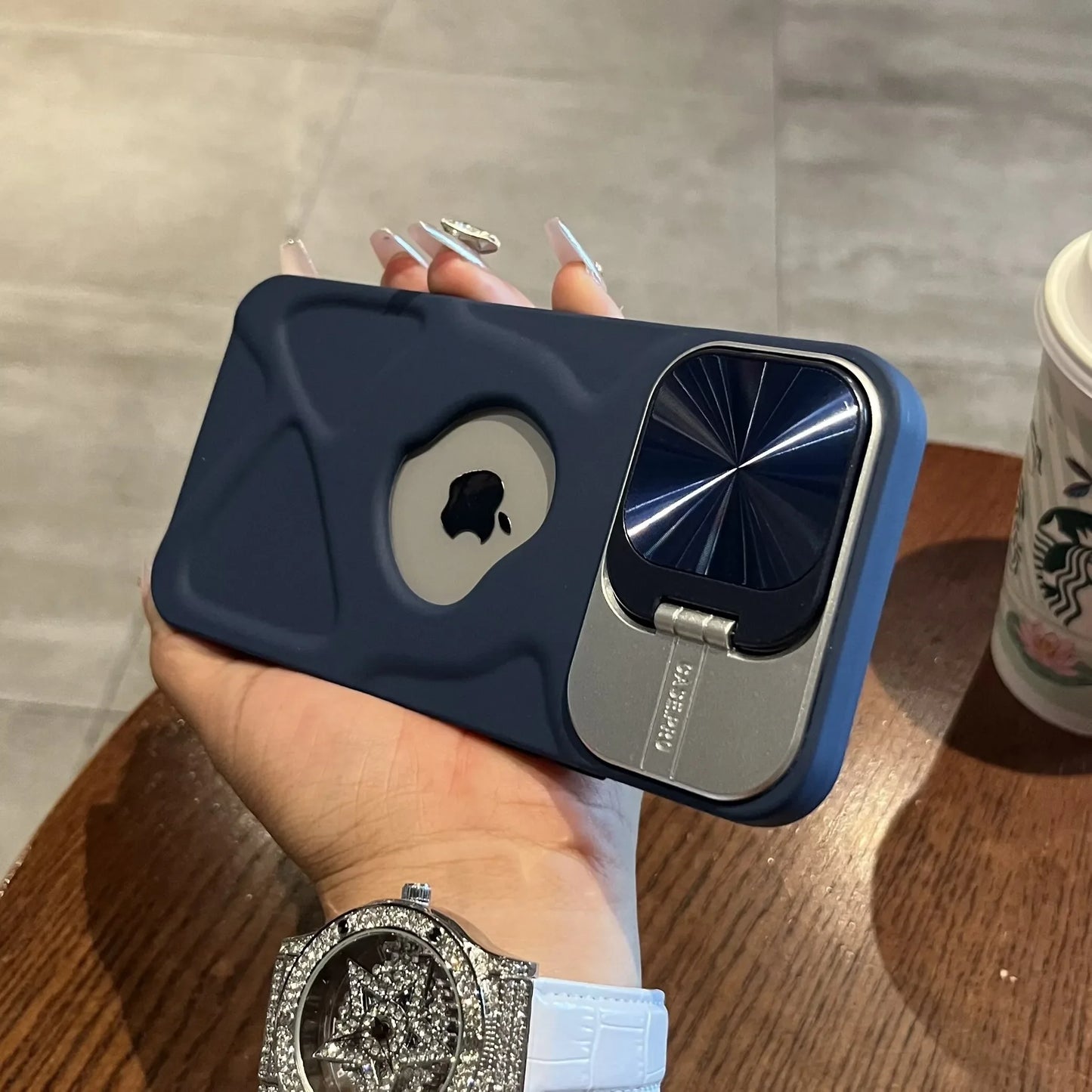 Premium Silicone Case, Magnetic Case with Camera Lens Protection Stand, MagSafe Charging and Unique Design