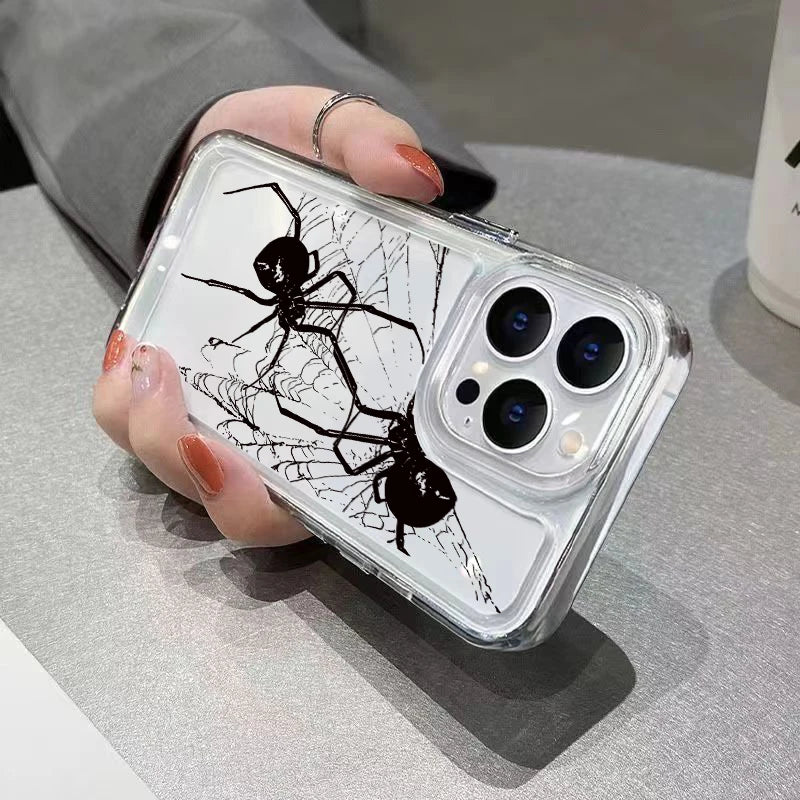 High Quality Silicone Phone Case, Clear Spider Pattern Design, Camera Lens Protection Phone Case, Shock-proof Resistant