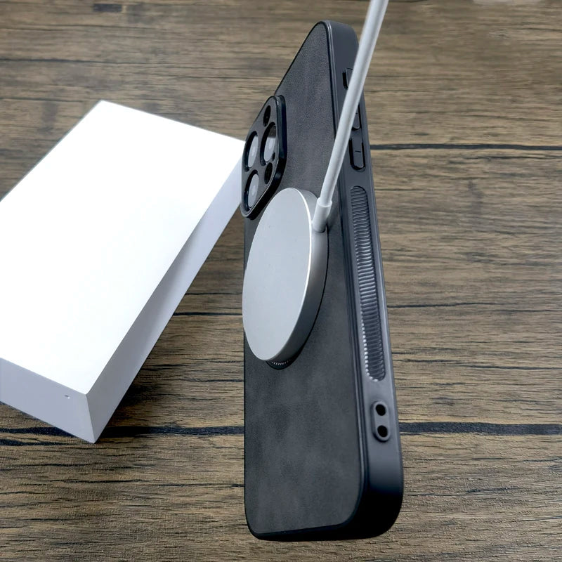 Luxury Leather Case For iPhone, For MagSafe Charging, Full Cover and Camera Lens Protection