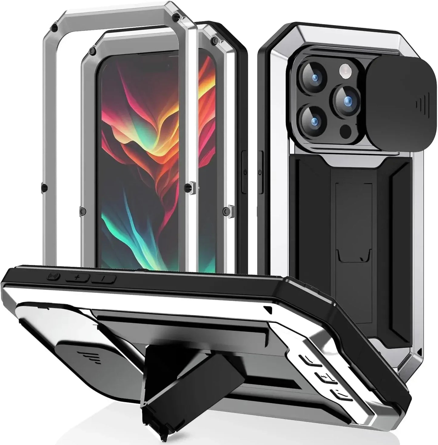 Heavy Duty Rugged Metal Case for iPhone, Case for iPhone 16 13 15 14 Pro Max, Screw Military Shockproof Cover with Screen Ca