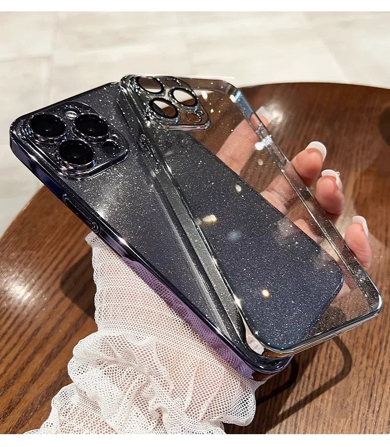 Luxury Clear Electroplated Glitter Cases For iPhone, Transparent Case, Shock-proof Protection