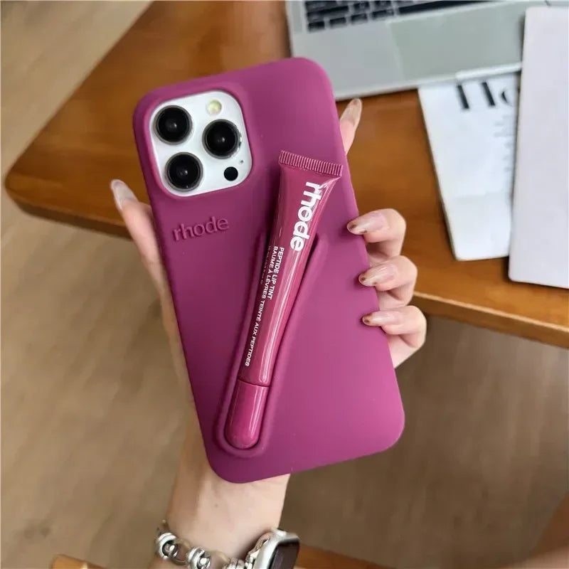 High Quality Silicone Case With Lipstick Portable Holder, Unique Design and Shock-proof Resistant Material