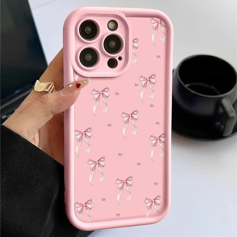 High Quality Shockproof Resistant iPhone Case, Pink Bow Printed Case For iPhone, Soft Silicone Material