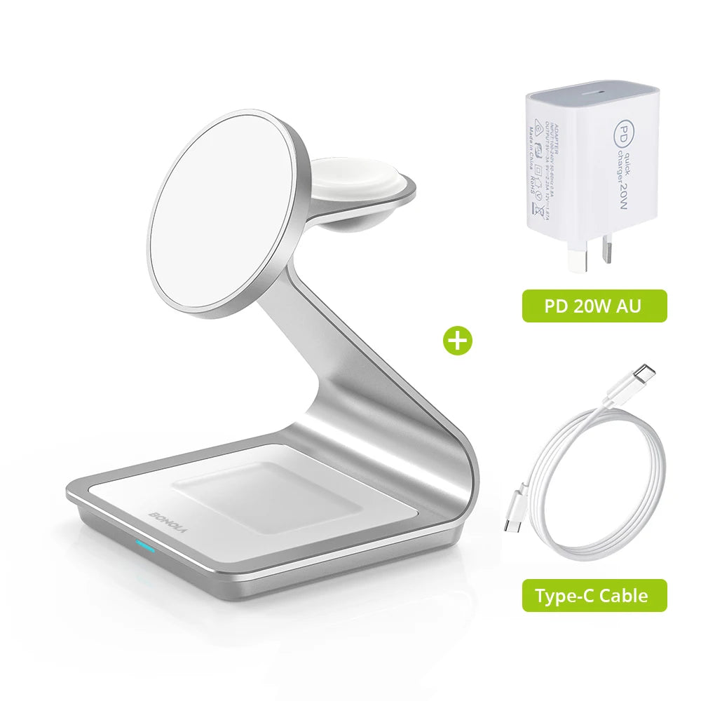 High Quality Charging Station, Magnetic 3 in 1 Wireless Charger for iPhone 15 Pro Max/14/13, Apple Watch and Air Pods, 30W.