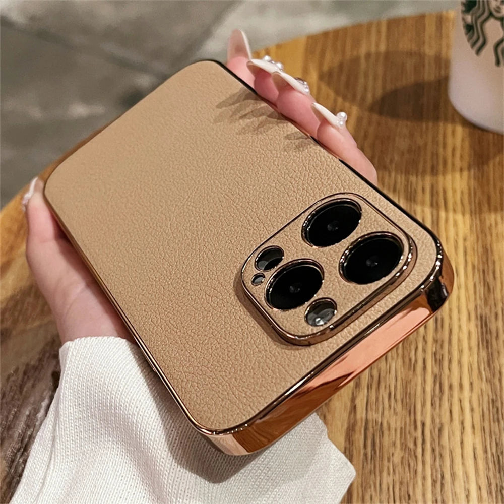 Luxury Lambskin Leather iPhone Case, Premium Shockproof and Camera Protection
