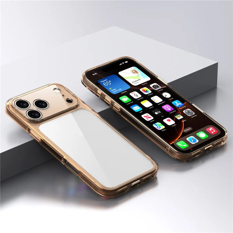 Luxury Transparent Case for iPhone, Shockproof Resistant, Clear Case, Hard Back Cover