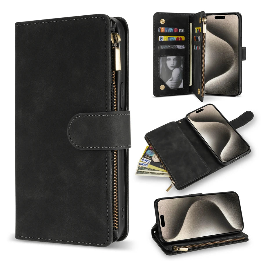 Premium Leather Case for iPhone, Wallet Multi-card Stand, Magnetic Flip Leather Case, 360 Protection