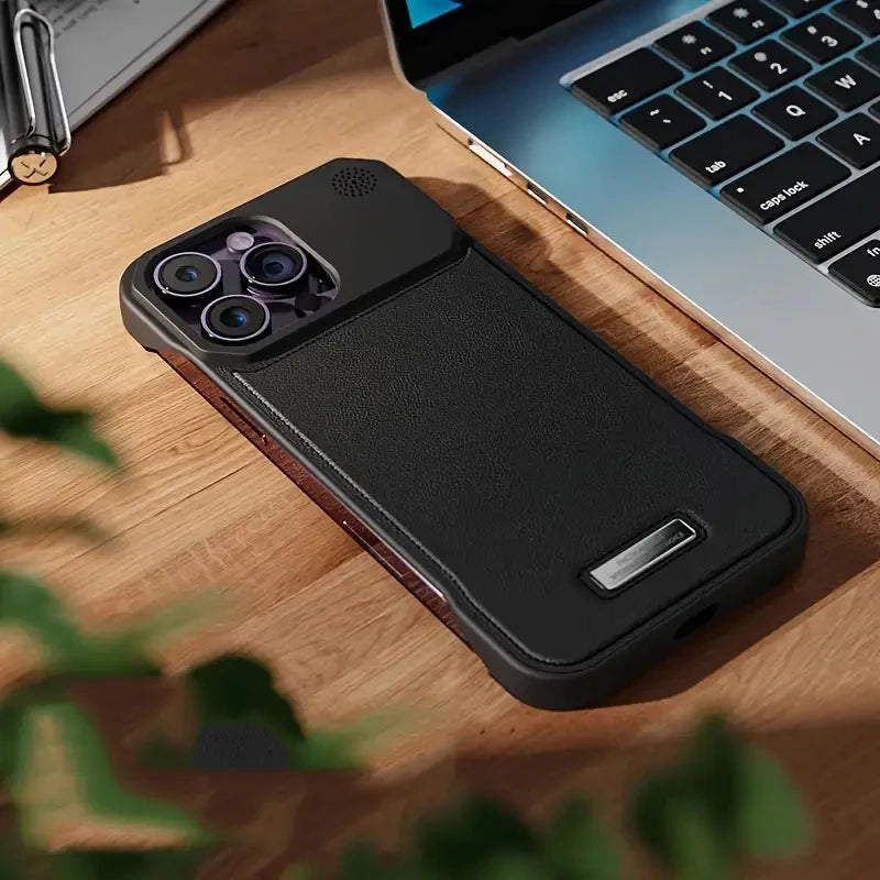 Luxury Leather Phone Case for iPhone, Magnetic Wireless Charging Case, Unique Design, Shockproof Resistant