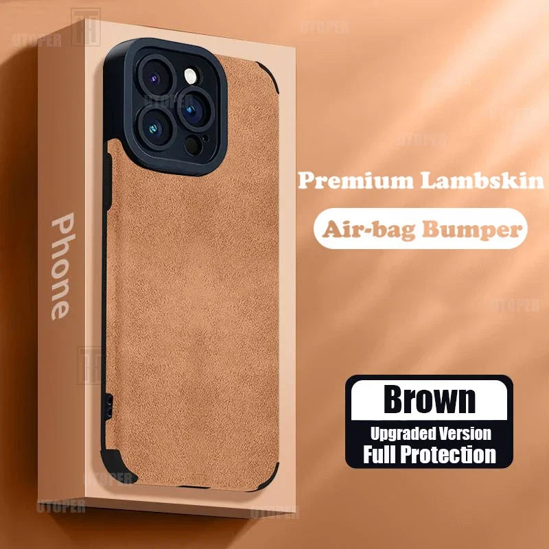 Premium Lambskin Leather iPhone Case, Shockproof Resistant Phone Case For iPhone, All Around Protection Phone Case