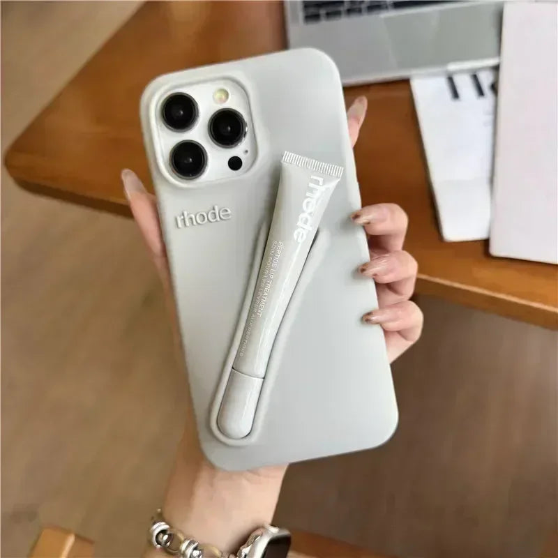 Luxury Silicone Case For iPhone with Lipstick Portable Holder, Unique Design and Shock-proof Resistant Material