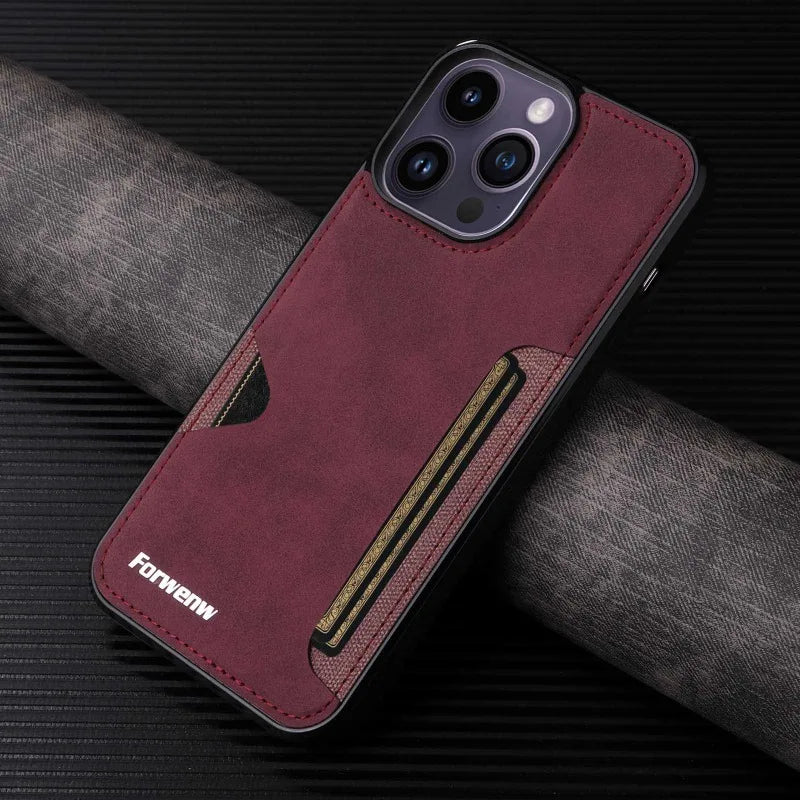Luxury Leather Case for iPhone with Card Holder Slot, Soft Leather, All Around Protection Phone Case