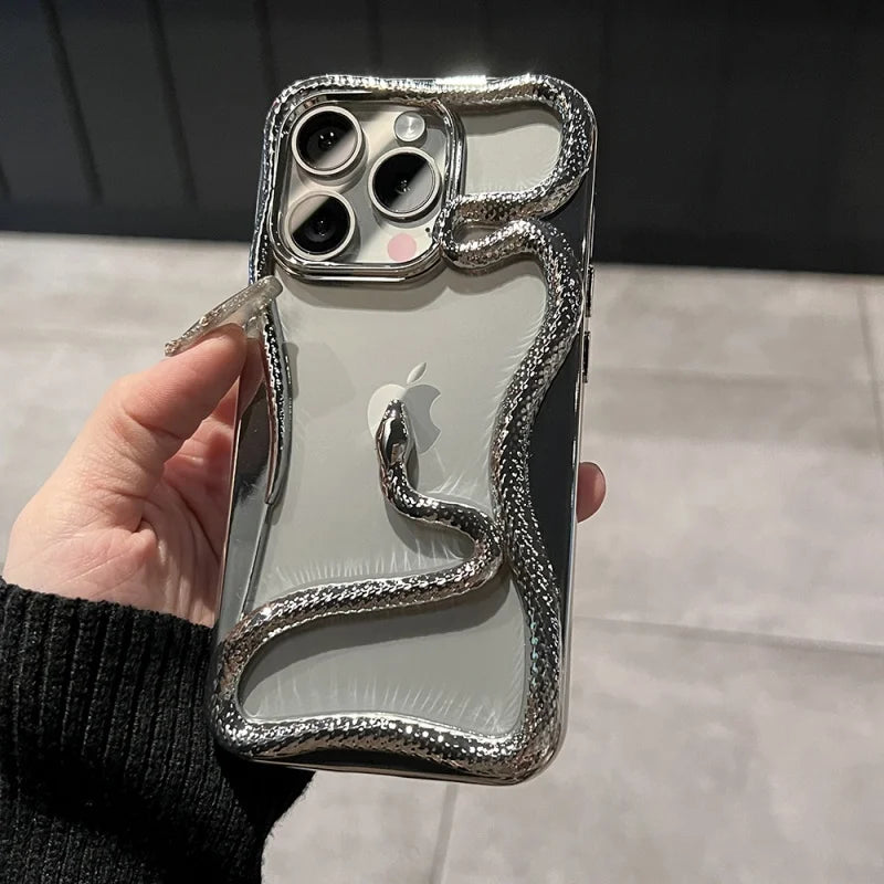 Luxury Plating 3D Snake Phone Case For iPhone, Fashion Creativity, Shockproof Cover, Unique Design