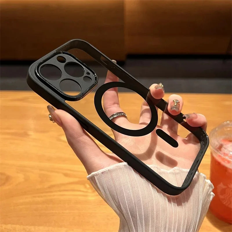 Luxury Silicone Case for iPhone, Wireless And Magnetic Charge Case, Camera Protection, Transparent Design