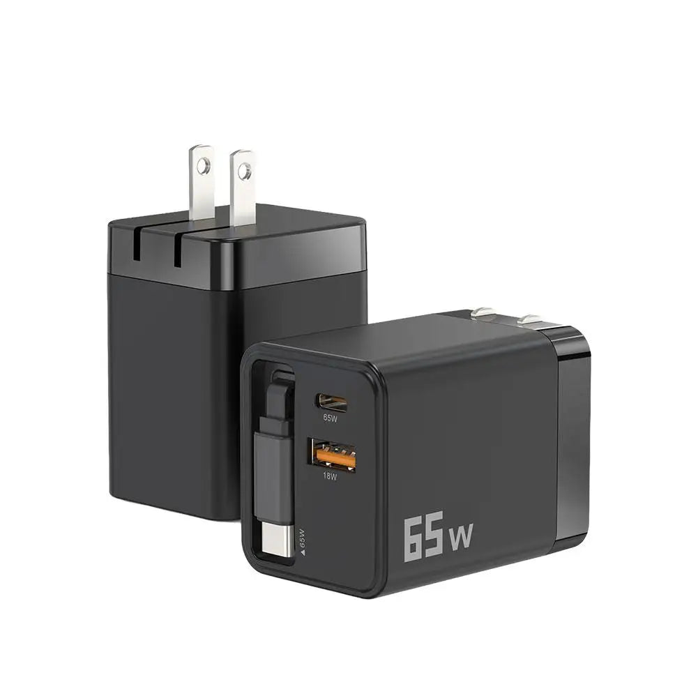 Premium Phone Charger Adapter, Retractable Cable, Fast Charging for iPhone, 65W Power