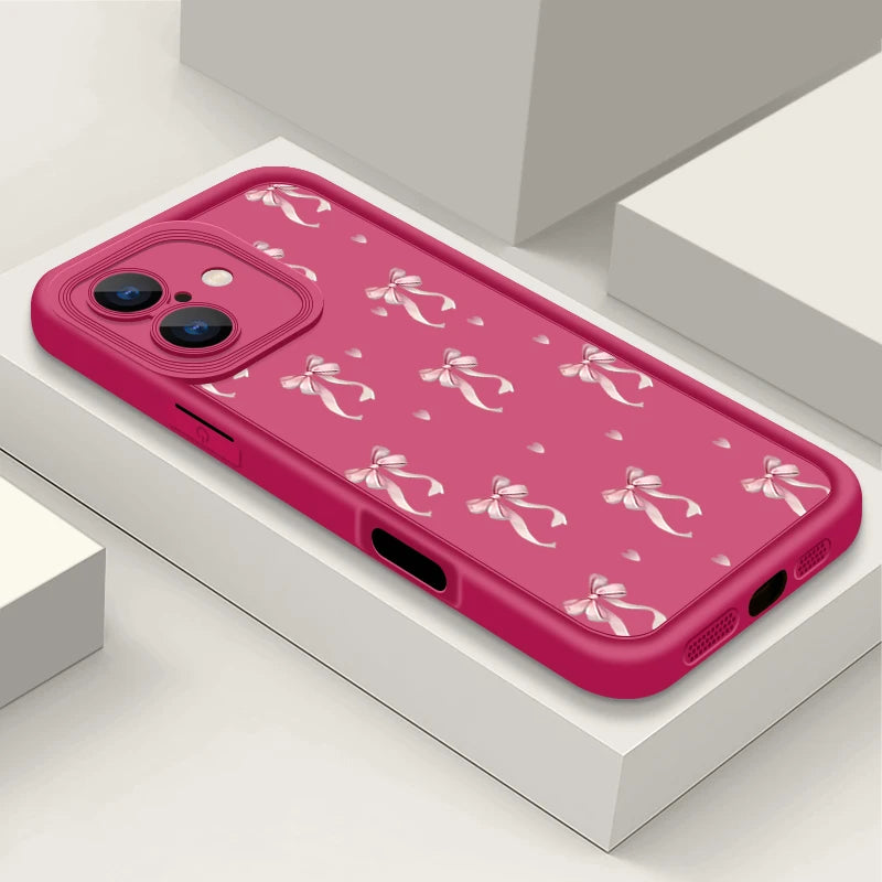 High Quality Shockproof Resistant iPhone Case, Pink Bow Printed Case For iPhone, Soft Silicone Material