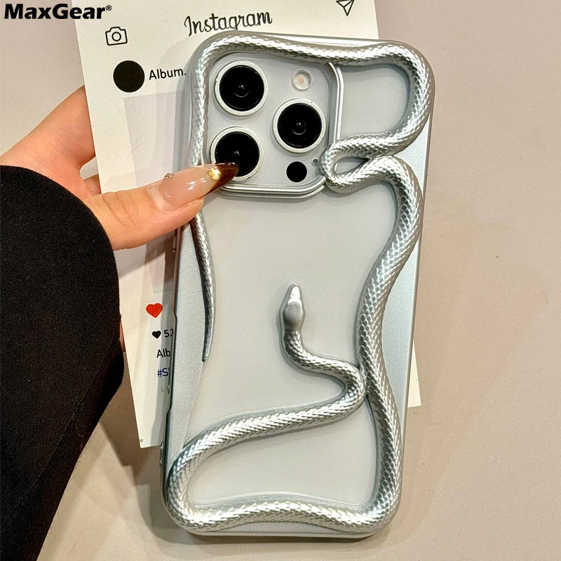 Luxury Plating 3D Snake Phone Case For iPhone, Fashion Creativity, Shockproof Cover, Unique Design