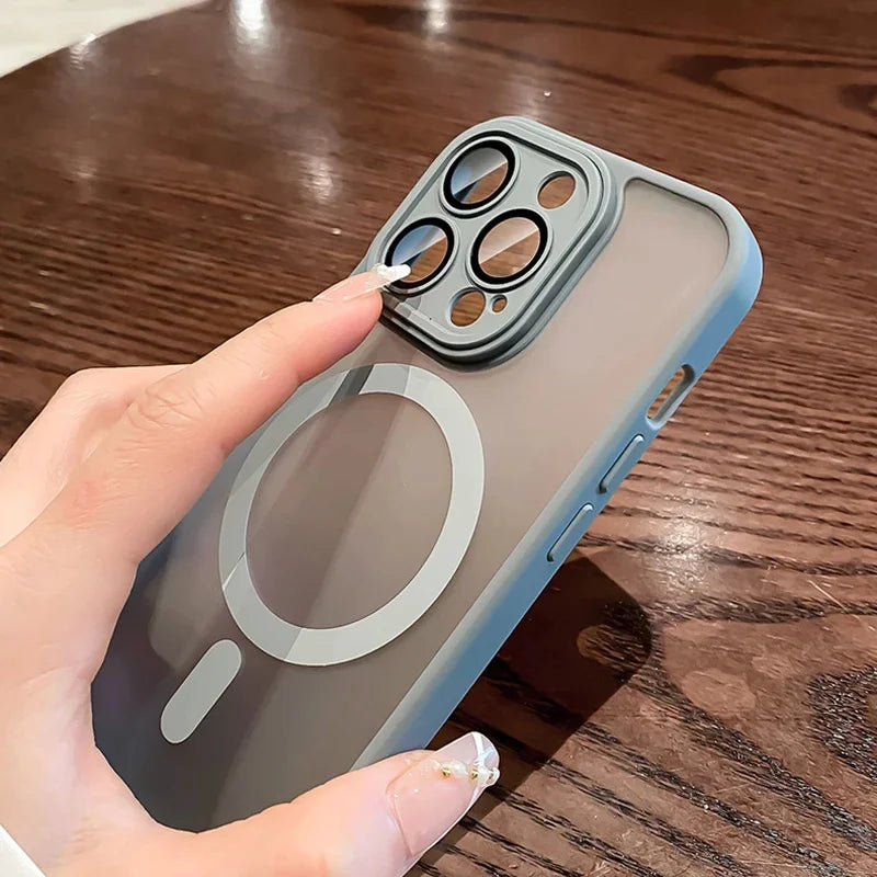 Premium Magnetic Phone Case, Luxury Matte Translucent Case, Shockproof Resistant, MagSafe Wireless Charging