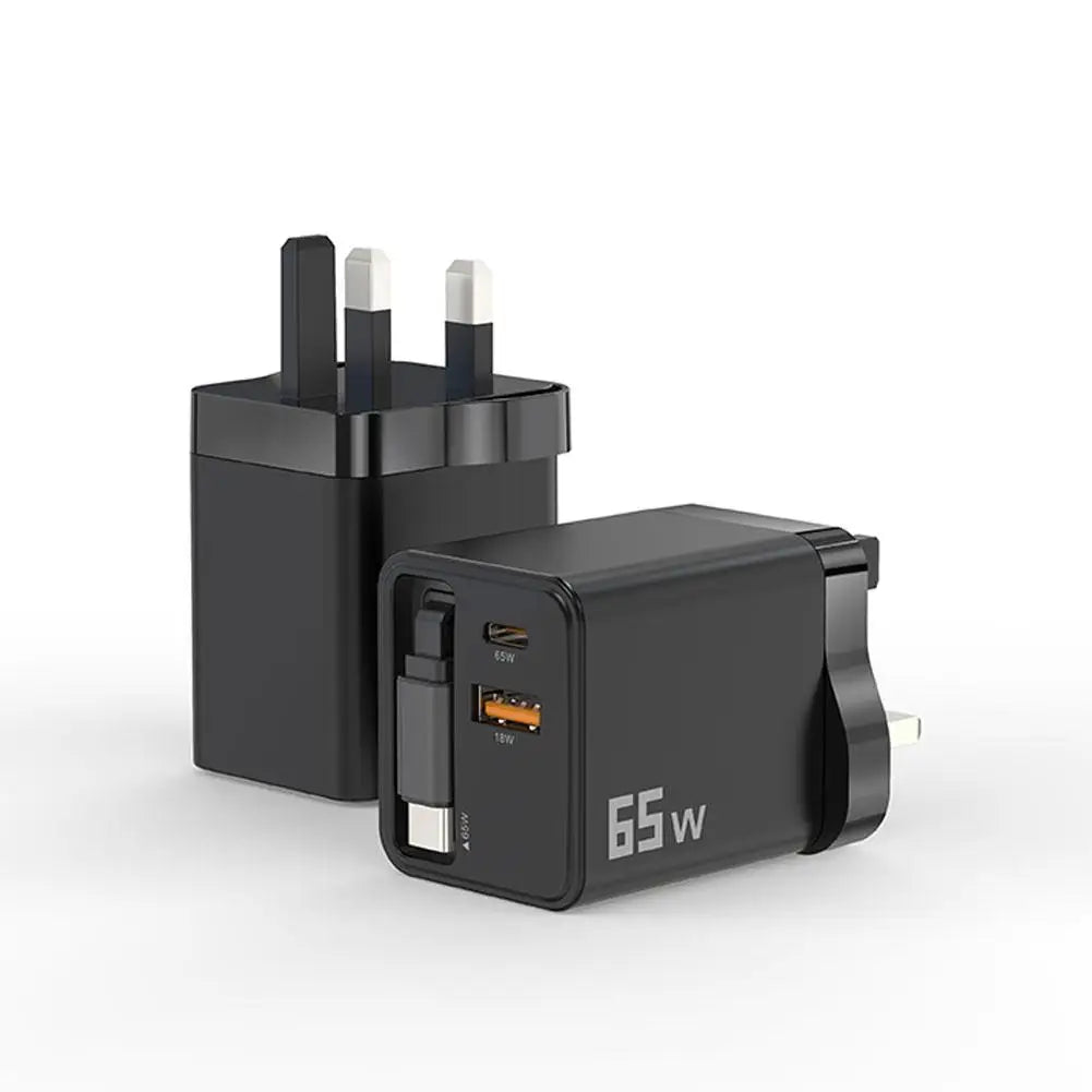Premium Phone Charger Adapter, Retractable Cable, Fast Charging for iPhone, 65W Power