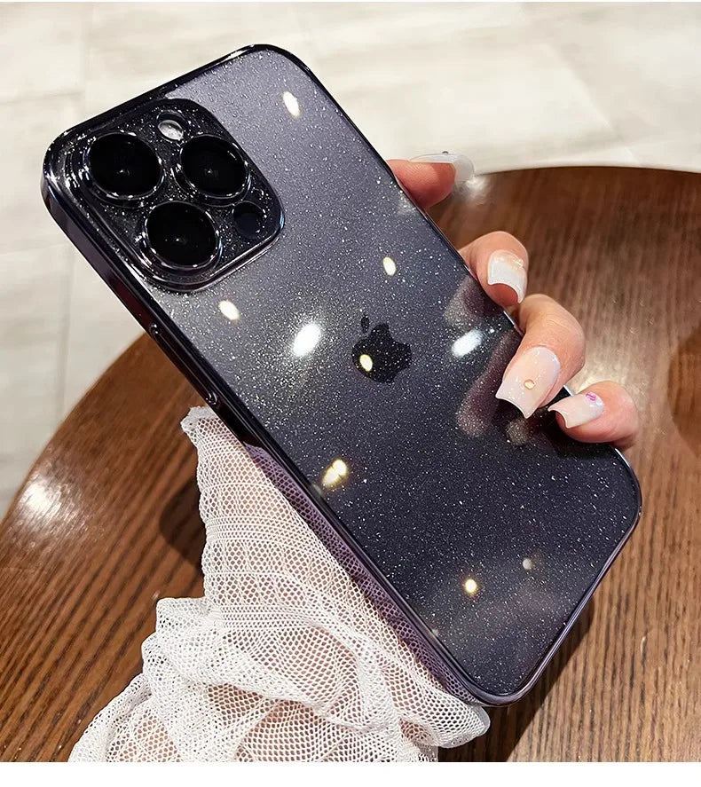 Luxury Clear Electroplated Glitter Cases For iPhone, Transparent Case, Shock-proof Protection