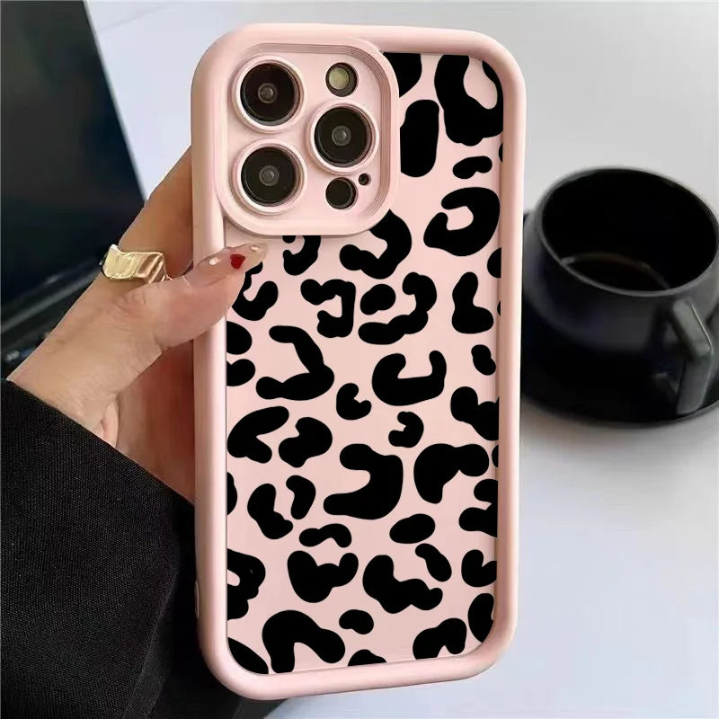 Black Leopard Print Silicone Case For iPhone