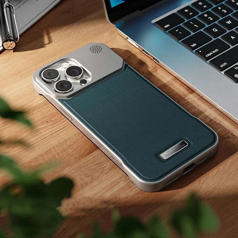 Luxury Leather Phone Case for iPhone, Magnetic Wireless Charging Case, Unique Design, Shockproof Resistant