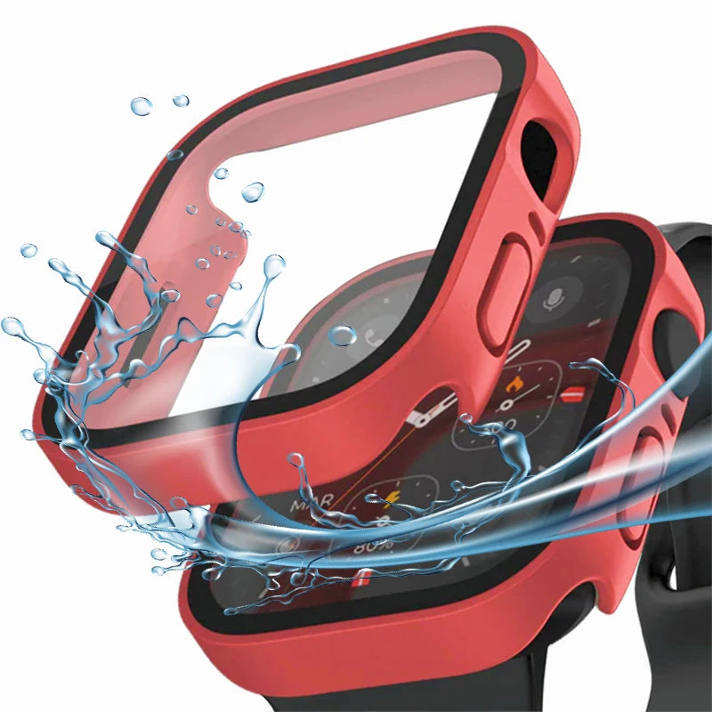 High Quality Glass and Case for Apple Watch 45mm 41mm 44mm 40mm, All Around Screen Protector, Waterproof Material, Series 4 5 SE 6 7 8.