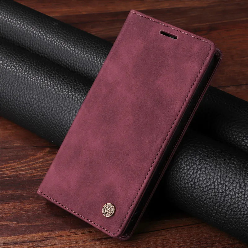 Premium Leather iPhone Case, Magnetic Leather, All Around Protection Phone Case with Card Stand, Shock-proof Resistant