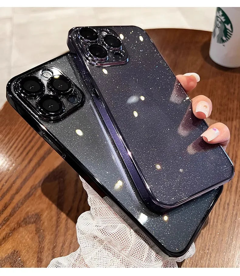 Luxury Clear Electroplated Glitter Cases For iPhone, Transparent Case, Shock-proof Protection