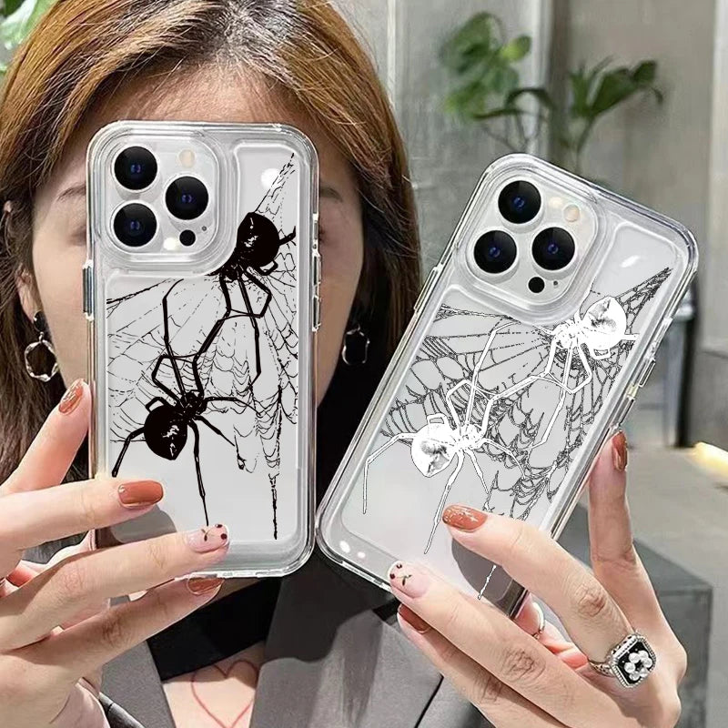 High Quality Silicone Phone Case, Clear Spider Pattern Design, Camera Lens Protection Phone Case, Shock-proof Resistant