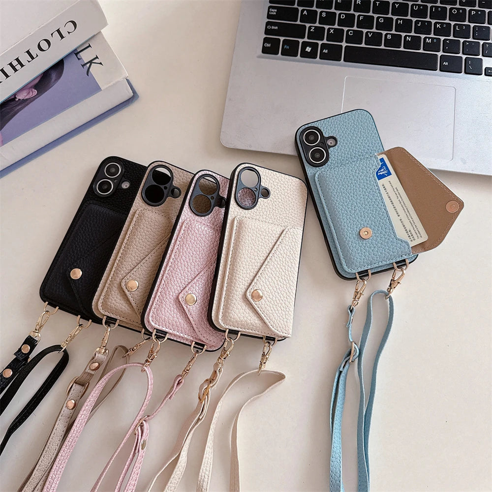High Quality Crossbody Leather Phone Case For iPhone with Wallet Card Holder Cover, All Around Protection Case.