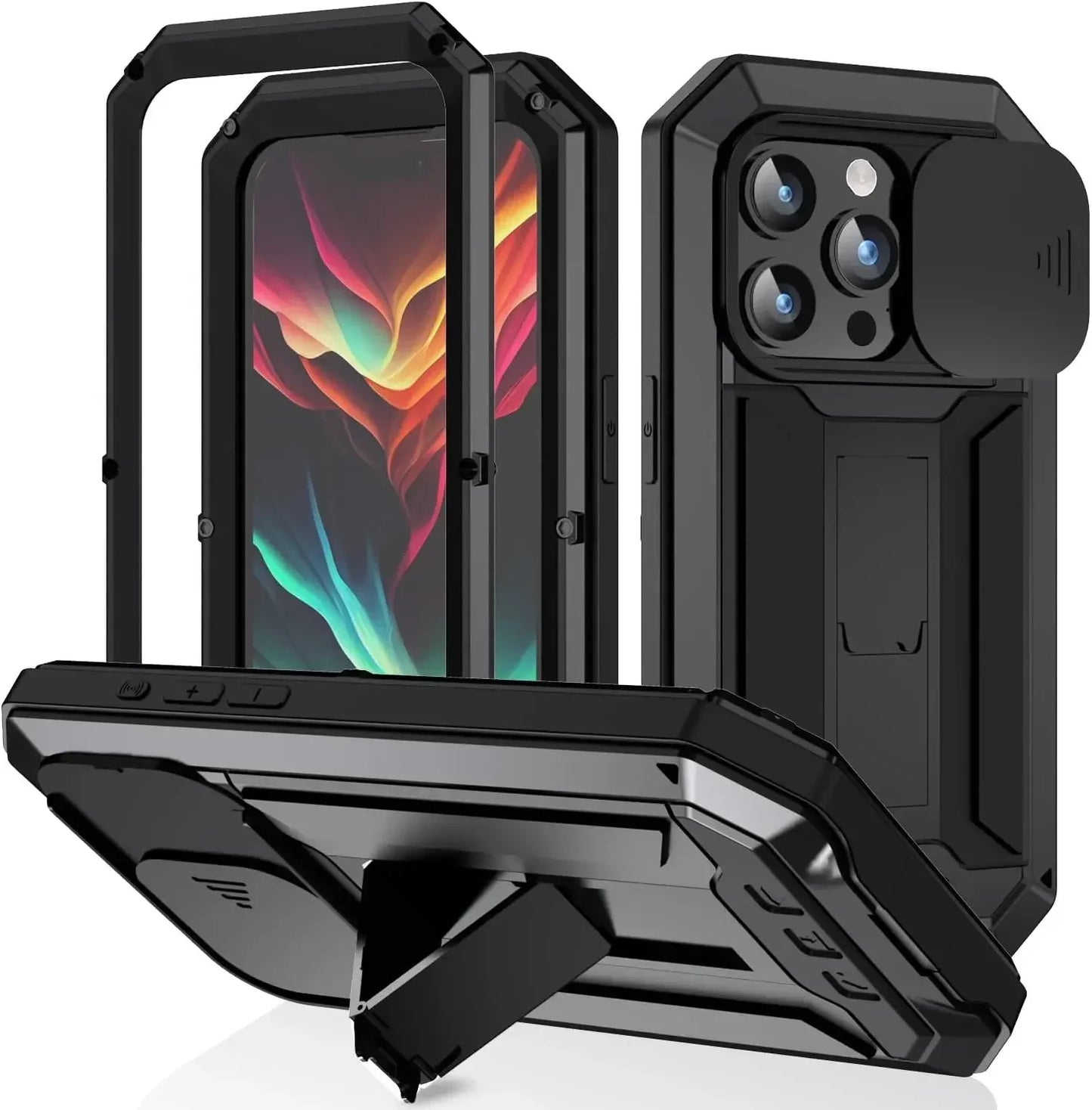 Heavy Duty Rugged Metal Case for iPhone, Case for iPhone 16 13 15 14 Pro Max, Screw Military Shockproof Cover with Screen Ca