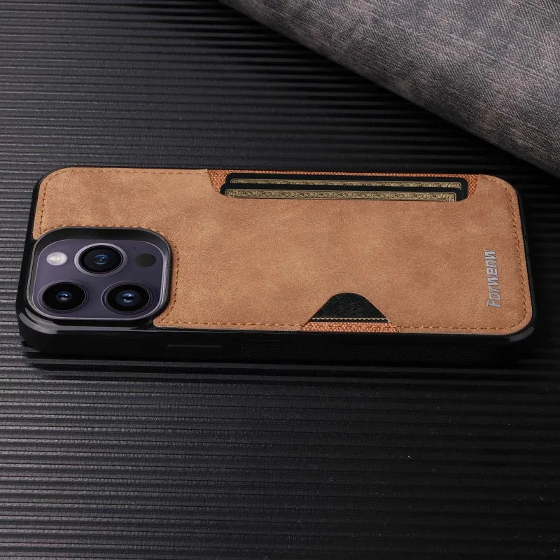 Luxury Leather Case for iPhone with Card Holder Slot, Soft Leather, All Around Protection Phone Case
